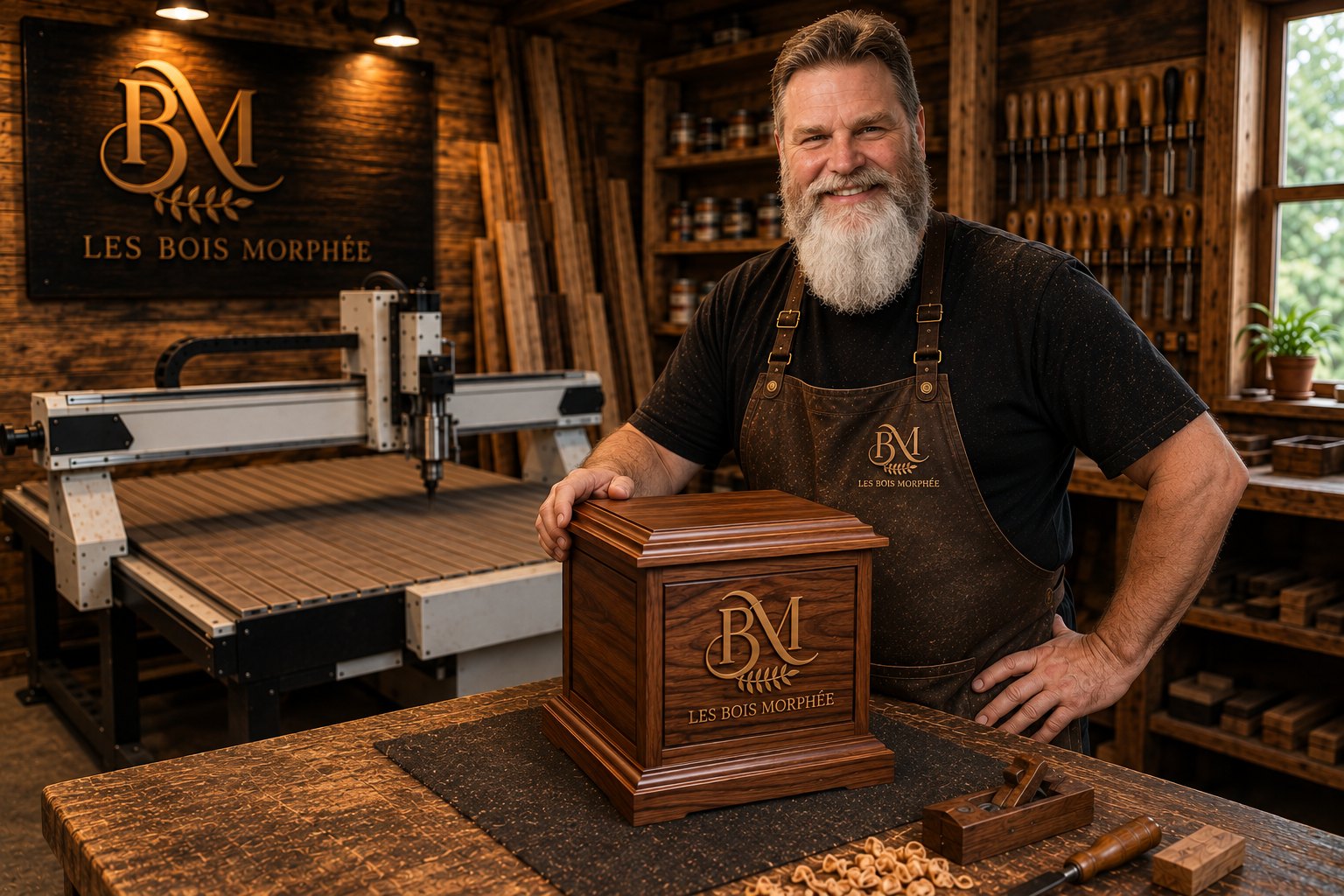 Roger Guillemette à la router CNC, atelier Les Bois Morphée